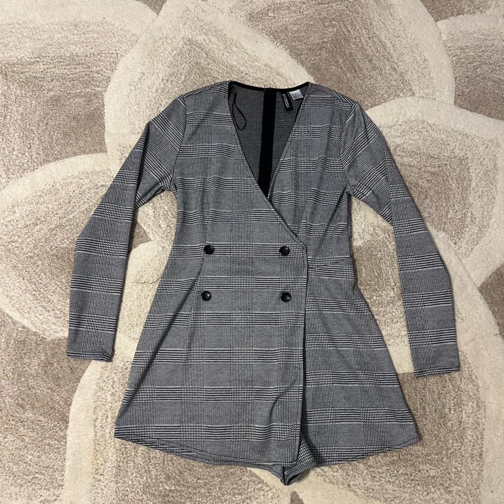H&M Black and White Plaid Romper